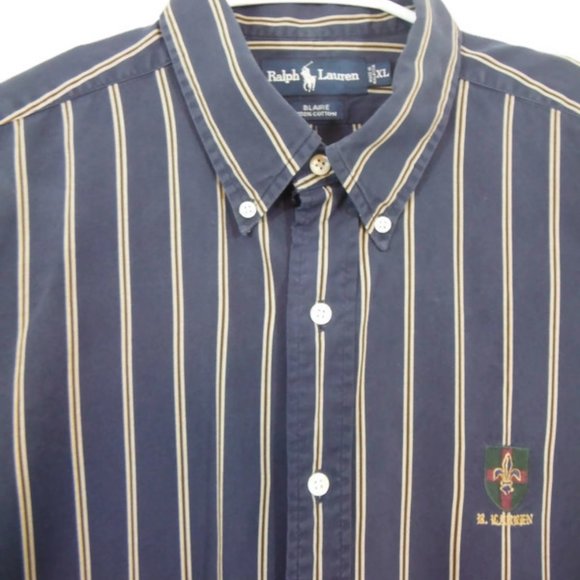 Ralph Lauren BLAIRE long sleeve button down shirt, men's XL size cotton navy blue type Vintage Second Hand